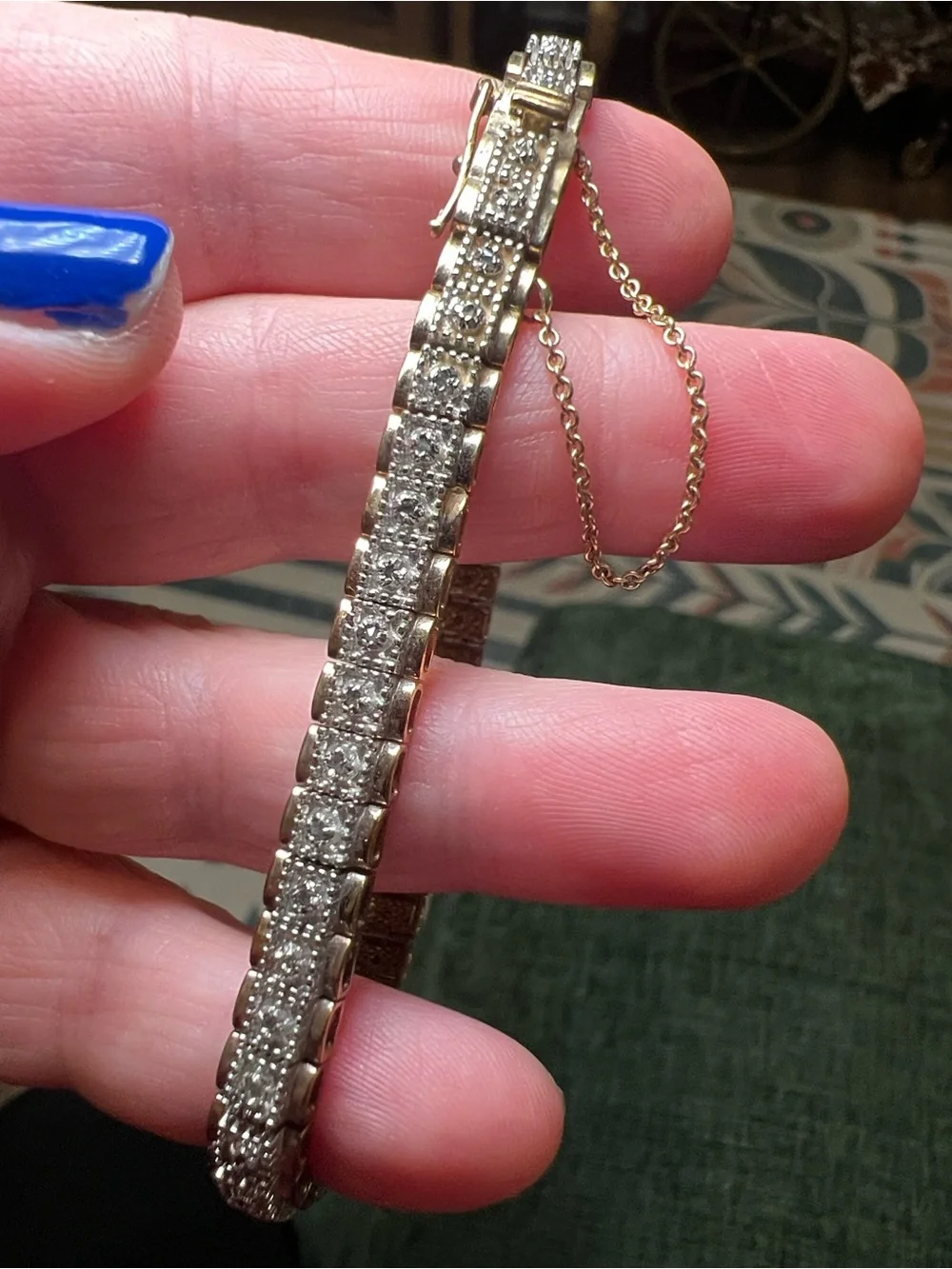 Vintage .5ct Diamond Gold Plated Sterling Silver Tennis Bracelet Safety Chain